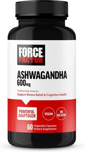 [BRSROHAPPIDWADYZ] FORCE FACTOR Ashwagandha 配有 " 支持压力和认知健康的适应剂 " Premium Vegan Ashwagandha Powder, No Gelatin, Non-GMO, 60 Capsules