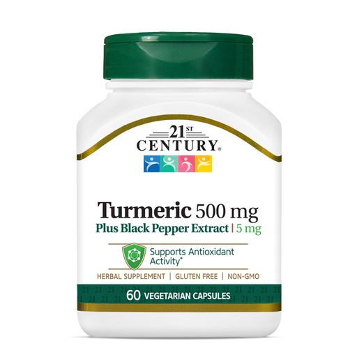 [BRSWYZA5PMFWMGYY] 21st Century Turmeric 500 mg Plus Black Pepper Extract Vegetarian Capsules, 60 Count