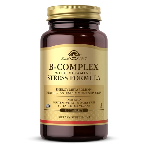 [BRSWIYTYCUOBWC3O] Solgar B-Complex with Vitamin C Stress Formula, 250 Tablets - Energy Metabolism, Nervous System & Immune Support - Non-GMO, Vegan, Gluten Free, Dairy Free, Kosher - 125 Servings
