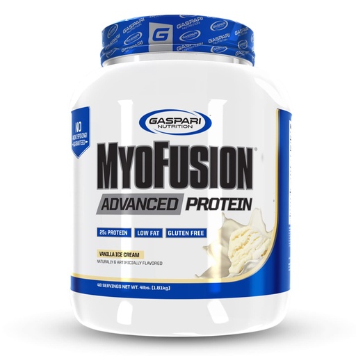 [BRSWIHYHAIHB4FT4] Gaspari Nutrition Myofusion Advanced Protein, Protein Blend with Whey Protein, Casein Protein and Isolate Protein, Low Fat and Gluten Free (4lbs, Vanilla Ice Cream)
