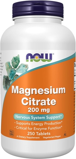 [BRSWIYQLCV4BW2Y3] NOW Supplements, Magnesium Citrate 200 mg, Enzyme Function*, Nervous System Support*, 250 Count (Pack of 1)