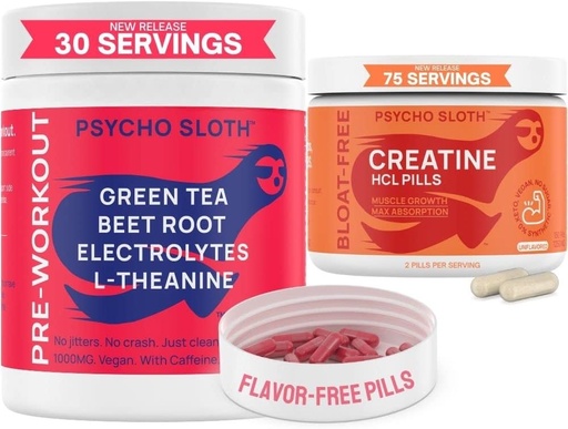 [BRSRMZI2BUCRG3DX] 工作前药丸和Creatine HCL Pills Bundle -- -- 无尽能源、肌肉生长、耐力、泵、无崩溃、无Jiters、无Bloat ++30 工作前服务、75 Creatine HCL 男女服务