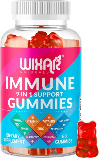 [BRSWYBINBV5RAFI4] 9 in 1 Inmune Support Gummies with Elderberry, bitamina C&D, Zinc, Turmeric, Ginger, Echinacea, Astragalus eta Itsasoko Moss Immunity Supplement - 60 Gummies