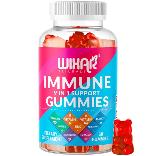 [BRSWYBINBV5RAFI4] WIXAR NATURALS 9 in 1 Immune Support Gummies with Elderberry, Vitamin C&D, Zinc, Turmeric, Ginger, Echinacea, Astragalus & Sea Moss for Immunity Supplement - 60 Gummies