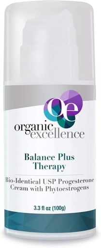 [BRSWIZYZOMNAYETC] Excelência Orgânica Balance Plus Therapy - USP Bioidentical Organic Progesterone Cream for Women - with Phytoestrogens - for Menopause Relief and Natural Hormone Balance, 3.3 fl oz (100g)