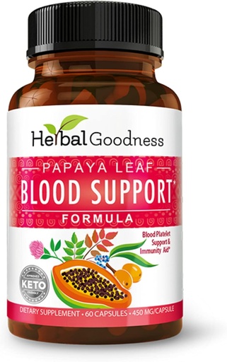[BRSWIHY2CAIQYADO] Herbal Goodness Papaya Leaf Blood Support & Bone Marrow Health, Support & Blood Cleanse - 60 / 450mg Vevgie Capsules (1 Botol)