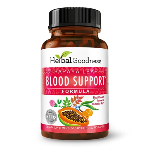 [BRSWIHY2CAIQYADO] Herbal Goodness Papaya Leaf Blood Support Capsules - Platelet & Bone Marrow Health, Immunity Support & Blood Cleanse - 60/450mg Veggie Capsules (1 Bottle)