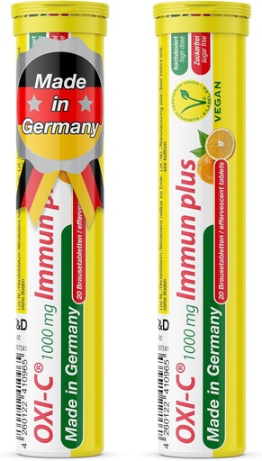 [BRSWYAQCCQCGE333] T&D Oxi C 1000 mg Vitamin C - 40 Vegan Drink Effervescent Tablets - Orange Flavor - Made in Germany