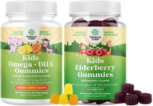 [BRSRAZD2PMBRUE3Z] Bundle of Origina Dhaha Gummies for kids - Fatty Adrigins harpooneer 3 6 กับวิตามิน C สําหรับสมอง, Immunity & views and Sambucus Edery Gummies gumies สําหรับเด็กสุขภาพร่วมกับ Zync & Chinemon C สําหรับการสนับสนุนอิมมูน