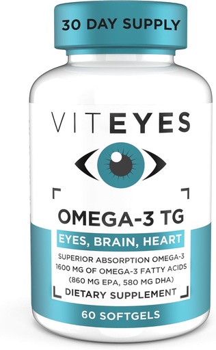 [BRSWYEACCNYAIDL3] Viteyes Omega-3 TG Supports Eye & Heart Health, Natural Triglyceride Fish Oil Formula, Clear, 60 Count