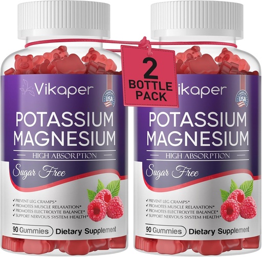 [BRSRA23YBV6RMHTD] Potassium Magnesium Gummies 500 mg Sugar-Free Magnesium Glycinate Supplement with Magnesium L-Threonate,Vitamin D3,Improved Leg Cramps,Muscle,Heart Health for Adults Raspberry Flavor 180 Count
