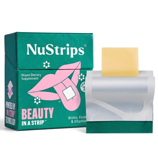[BRSRMZY3DEHRUD3B] NuStrips™ Fast-Dissolving Beauty Strips with Biotin, Folate & Vitamin E – Hair, Skin & Nails Supplement – Supports Hair Growth & Reduces Hair Fall – Non-GMO, Vegan – Delicious Strawberry (30 Strips)