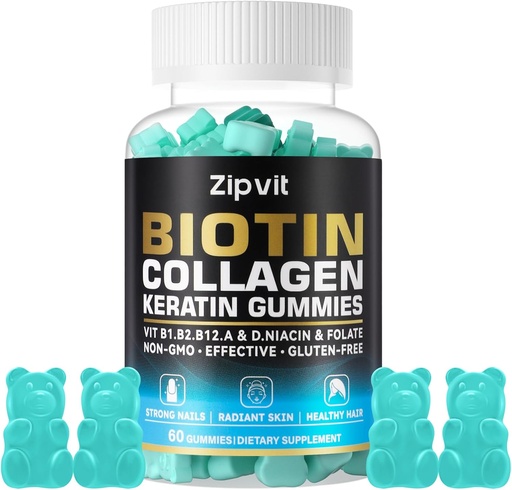 [BRSRAZI5AUNR4GQU] Biotina Collagen Gummies – Peluquería y uñas Vitaminas para Mujeres y Hombres – Crecimiento del Pelo Vitaminas: B1, B2, B6, B7, Collagen, Keratin, Vitamina A &amp; D – Suplemento de Crecimiento del Pelo – 60 Osos Gummy