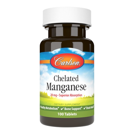 [BRSWECQ3DEJQOC3L] Carlson - Chelated Manganese, 20 mg, Superior Absorption, Healthy Metabolism, Bone Support & Brain Health, 100 Tablets