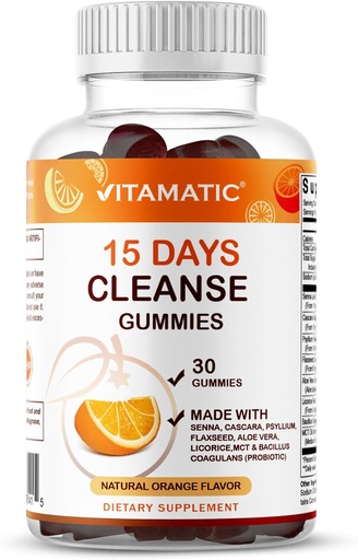 [BRSRAGT2OQIBME3G] Vitamatic 15 Day Cleanse Gummies, Senna, Cascara, Psyllium, Flaxseed, Aloe Vera, Licorice, MCT, Probiotic