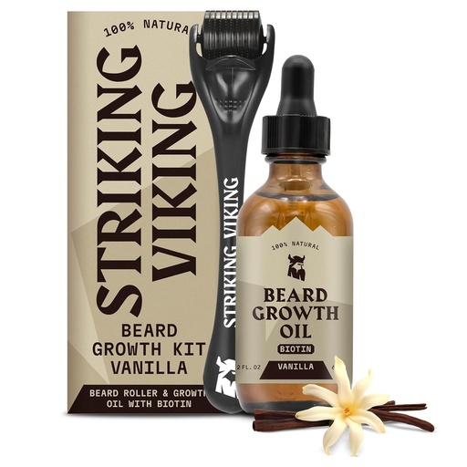[BRSW2BQTOYMAI2DK] Striking Viking Beard Growth Oil - 2 fl oz, Pack of 1, Vanilla - Thickening Beard Oil with Jojoba & Argan Extracts - Promotes Facial Hair Growth & Targets Patchy Areas - Biotin Fortified