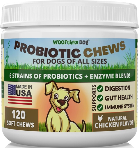 [BRSW2ZL4AF6BGE33] Probiotics for Dogs - Digestive Health, Gut Flora, Bowel Support, Immune System Support - Soft Chews Supplement for Dogs 120 ct, Made in USA