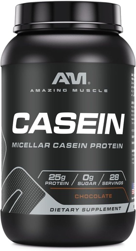 [BRSWGGD5CACAYHTV] Amazing Muscle Casein Protein Powder | Chocolate Flavor | 25 G Protein | 2 Lb (907 G) | Non-GMO | Made in USA