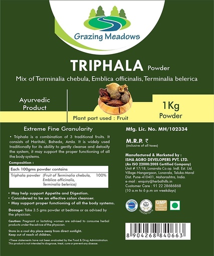 [BRSRMZI6BYBGAADO] Meadows Triphala 분말을 분쇄 - 1 Kg Triphala Churna 분말