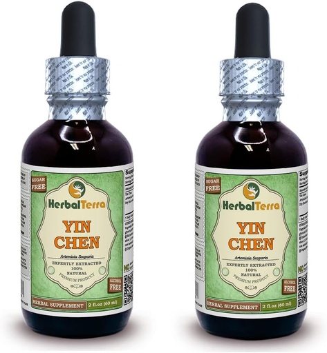 [BRSWGHYRAAGQEALB] Yin Chen, Capillary Wormwood (Artemisia Scoparia) Glycerite, Dried Herb Alcohol-FREE Liquid Extract (Brand name: HerbalTerra, Proudly made in USA) 2x2 fl.oz (2x60 ml)