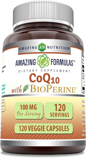 [BRSROAQDCMMGGHT4] Amazing Formulas CoQ10 with BioPerine 100 Mg | Vegetarian Capsules Supplement | Non-GMO | Gluten-Free | Made in USA (1 Pack | 120 Count)