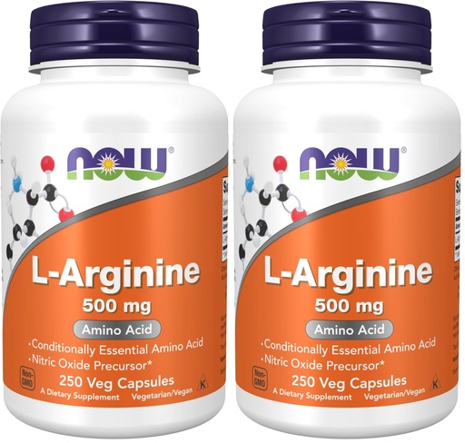 [BRSROYYPDN7BAAY3] NOW Foods Supplements, L-Arginine 500 mg, Nitric Oxide Precursor*, Amino Acid, Veg 250 Capsules (Pack of 2)