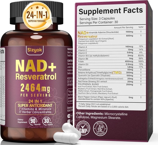 [BRSRAA34A4CQMYA7] NAD Addition 1100mg Pure Organic, Liposomal NAD Resveratrol Addition for Women & men, Boost NAD + for Aging Defence, Cellular Energy, Focus - Ultra Antioksidantas, 90 kapsulių