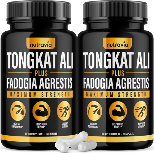 [BRSROGQYCV5BG3DA] (2 Pack) Tongkat Ali Fadogia Agrestis for Men Supplement, Male Nitric Oxide Booster Longjack Tongkat Ali Extract Powder Vitamins Test Pump Flow Performance Blend Tongkat-Ali for Women (120 Capsules)