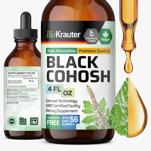 [BRSROGABC4IGOFYZ] BIO KRAUTER Black Cohosh Tincture - Vegan Black Cohosh 보충제 여성 지원 - 알코올 및 설탕 무료 - 4 Fl.Oz.