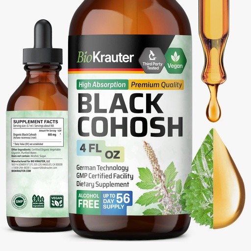 [BRSROGABC4IGOFYZ] BIO KRAUTER® Perimenopause & Menopause Supplements for Women* - Pure Vegan Black Cohosh for Mood Support & Women's Wellness - Black Cohosh Supplements 4 Fl.Oz 56-Day Supply, Alcohol & Sugar Free