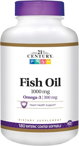 [BRSWIYYOOQMB633U] 21st Century Fish Oil 1000 mg Enteric Coated Softgels, 180-fylke (pakke med 2)