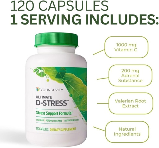 [BRSWIF32OEPBE2LC] Youngevity Ultimate D-Stress™ – Natural Stress Relief Supplement with Magnesium, Valerian Root Extract, and B Vitamins – Supports Adrenal Health and Nervous System – 120 Capsules (Pack of 1)