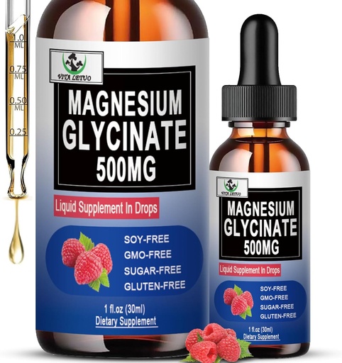 [BRSRAZI5BUAWY3YY] Pure Magnesium Glycinate | Liquid Magnesium Supplement 500mg for Sleep, Nerve, Bone and Heart Health | Vegan Glycinate Mag Liquid Drops 6X High Absorption | Non-GMO, Gluten-Free | 30 Servings