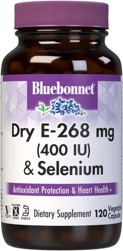 [BRSWIYQTPJ4GIDL4] BlueBonnet Dry E-400 IU Plus Selenium Vegetarische Kapseln, 120 Zähler, Weiß