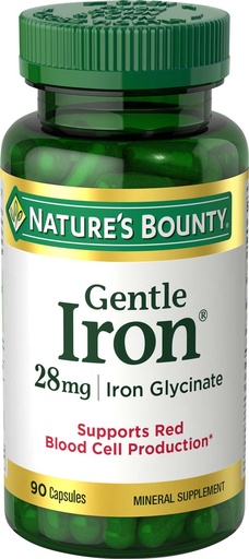 [BRSWIZDYAQCRCFLK] Nature’s Bounty Gentle Iron 28 mg Capsules with Vitamin C, Folic Acid, Vitamin B-12 Iron Supplement, Non-GMO, Gluten-Free, 90 Count