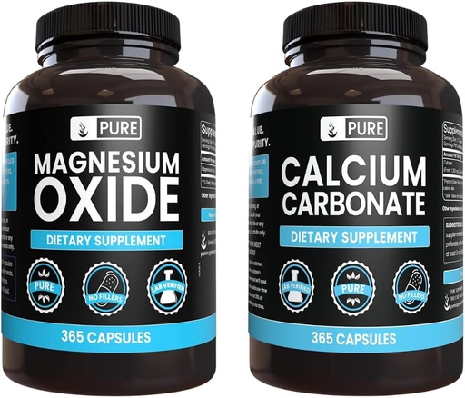 [BRSRO2QTCF5GYFD5] Pure Original Ingredients Calcium Carbonate and Magnesium Oxide Bundle, 365 Capsules Each, No Fillers, Alwasy Pure