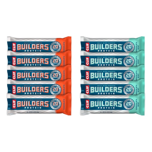[BRSRAZQ5CIIWCCDL] CLIF Builders - Chocolate Mint and Chocolate Flavor - Variety Pack - Plant Based Protein Bars - Gluten Free - Non-GMO - Low Glycemic - 20g Protein - 2.4 oz. (10 Count)