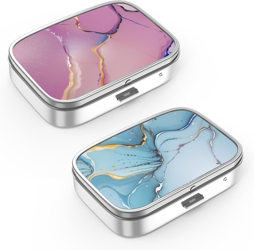 [BRSW2CAZA4OQ4GYY] Pill Box 2 Compartment 소형 알약 케이스, 포켓 또는 Purse Pill 주최자 Pill 컨테이너 홀더 비타민, 약물, 생선 기름 및 보충제 (2PCS)를 보유
