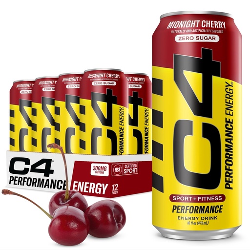 [BRSWGGDYCAIAYCDD] C4 Energy Carbonated Zero Sugar Energy Drink, Pre Workout Drink + Beta Alanine, Midnight Cherry, 16 Fl Oz (Pack of 12)