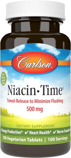 [BRSWIYILCUABOFD6] Carlson Niacin-Time 500 mg, Vitamin B-3, Time-Released, 100 Tablets