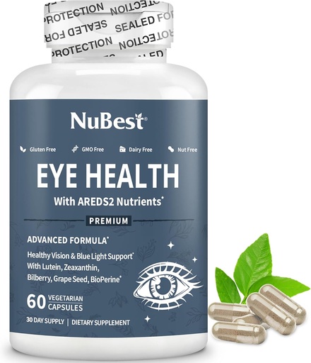 [BRSRAFQ5AUBQGFL5] NuBest AREDS 2 Eye Vitamins with Beta Carotene Carrot Powder, 20mg Lutein, 4mg Zeaxanthin, Bilberry, Grape Seed, BioPerine, B-Complex, Multivitamin for Eye Health | 1 Month Supply