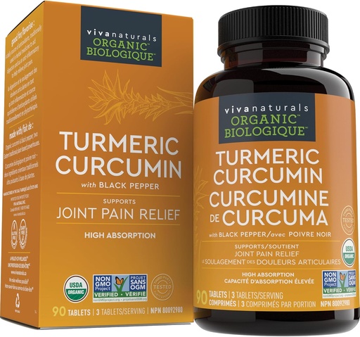 [BRSWGGQTOJYQ2HY4] Viva Naturals Curcumin, 1500 mg, 120 comprimés – avec poivre noir pour l'absorption - pour le soutien conjoint et la défense cellulaire