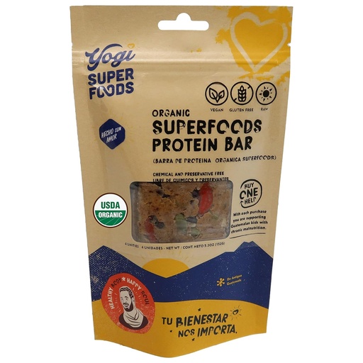 [BRSRMBT7AUIG2CLH] Yogi Super Foods Maca Protein Bars with Cacao for Healthy Energy - Raw, Vegan, Gluten Free, Low Glycemic Superfood Snack Food Bars with Plant Protein, Cocoa Powder & Granola - 4 Bars