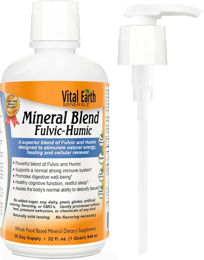 [BRSRAGA3DMAWCYDF] Vital Earth Minerals Fulvic Humic Mineral Blend Liquid with Pump – Fulvic Acid Supplement with 70+ Trace Minerals, Electrolytes for Recovery, Balance & Energy, 32 Oz