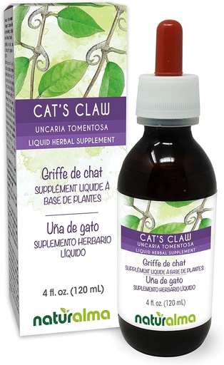 [BRSW2FILOR7B4AD7] Naturalma Cat's Claw (Uncaria tomentosa) schors Alcoholvrije tinctuur - 4 fl oz Liquid Extract in druppels - Kruidensupplement - Veganistisch