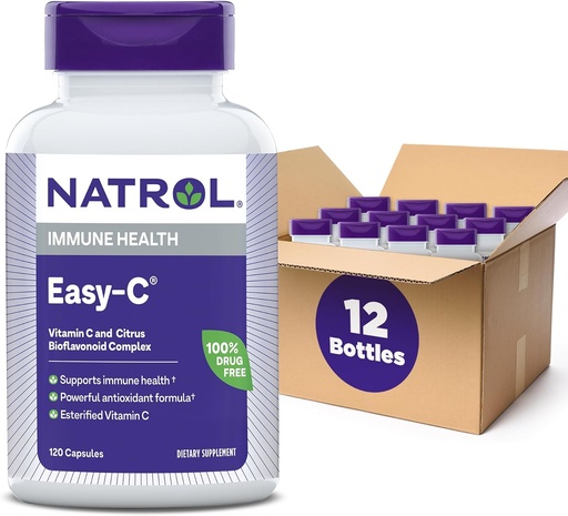 [BRSRMAL6OEMGEHTL] Natrol Easy-C Supports Immune Health with Vitamin C and Bioflavonoids, Bios Vegi Capsules, 500 mg, 120 Count (Pack of 12)