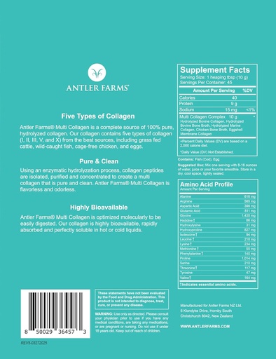 [BRSRAZD5BUJQYCT7] Aniler Farms - Multi Collagen Protein Powder - 5 typer (I, II, III, V og X) 100% Pure Hydrolyzed Collagen Peptider til mænd og kvinder - Biotilgængelig, Rapid Absorption - Unflavored - 1 LB