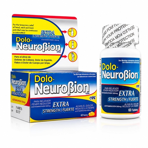 [BRSW2YYNAF5AOCTV] Dolo Neurobion Pain Reliever, Fever Reducer, Extra Strength. Alivia el Dolor,Reduce la Fiebre, Extra Fuerte. 60 Tablets. Acetaminophen 500 mg