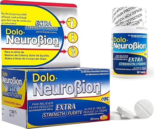 [BRSW2YYNAF5AOCTV] Dolo Neurubion Dolor Reliever, Fever Rever, Extra força. Alivia el Dolor, Reiduint la Feribre, extra Fuerte. 60 taules. Aceminopen 500 mg