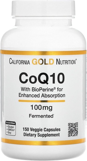 [BRSWYYIZDF5GEGQ6] CoQ10 by California Gold Nutrition - USP-Verified, Fermented Coenzyme Q10 with BioPerine - Mitochondrial Support - Vegan Friendly - Gluten Free, Non-GMO - 100 mg - 150 Veggie Capsules